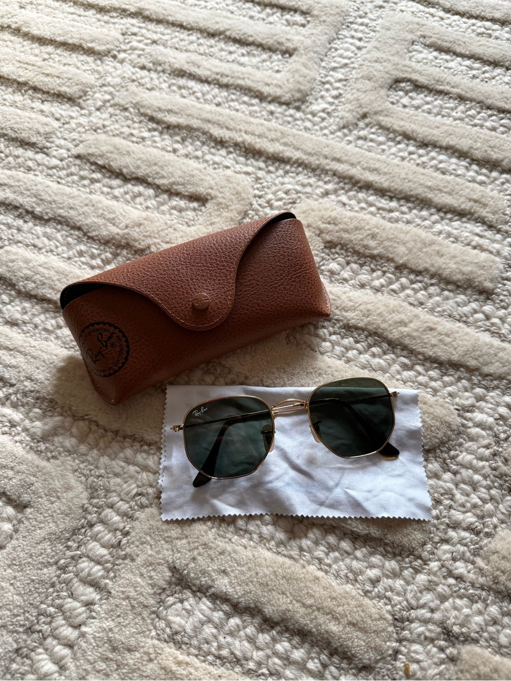 Ray-Ban Octagonal Gold Frame Sunglasses with Green Lenses